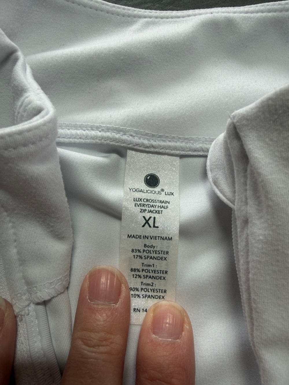 Yogalicious Lux White XL Zip Jacket - LUX Crosstrain Everyday Half Zip
